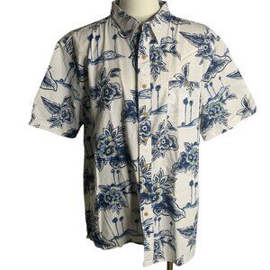 Croft Barrow Button Up Hawaiian Camp Shirt XXL White Floral Short Sleeve Pocket